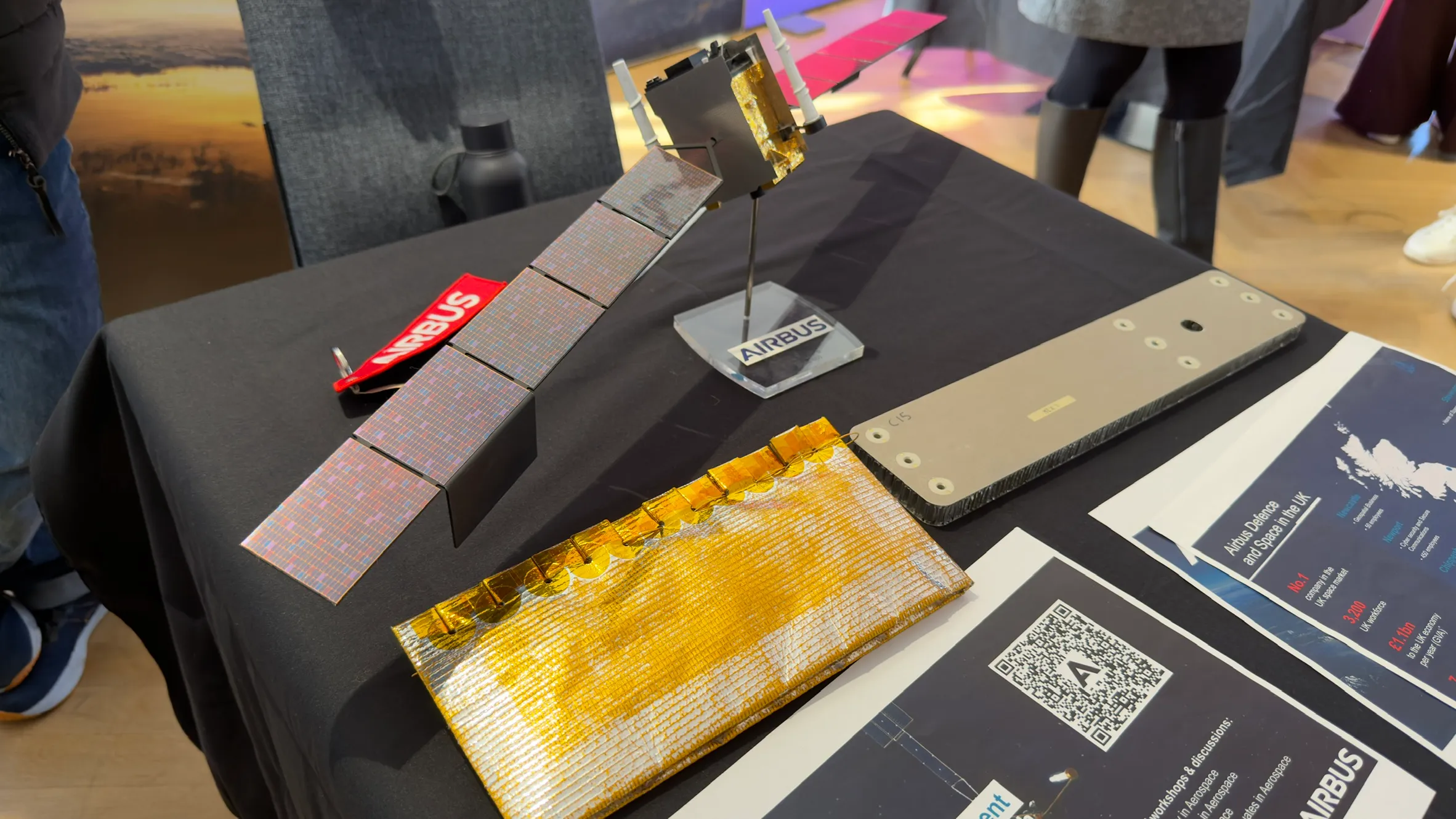 A small cubesat from Airbus's stand in the exhibition hall