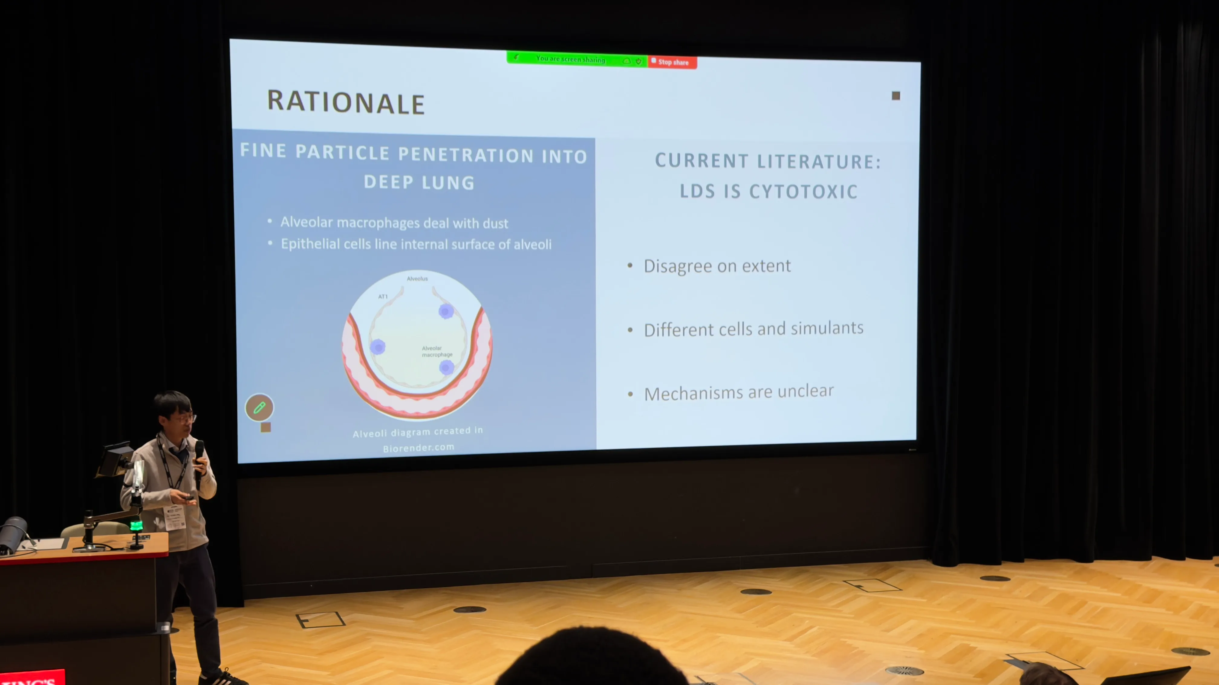 A diagram showing how fine particles penetrate lung tissue.
